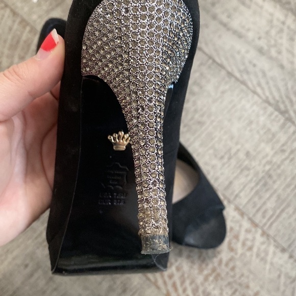 Nina New York Pumps Open Toe Heels Studded Jeweled Black Suede - Picture 9 of 14